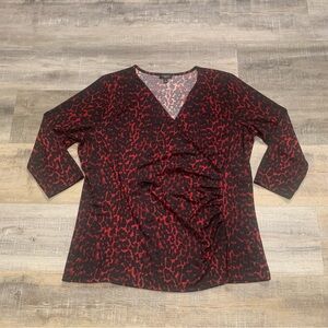 Talbots 1X Faux Wrap 3/4 Sleeve Animal Print Top